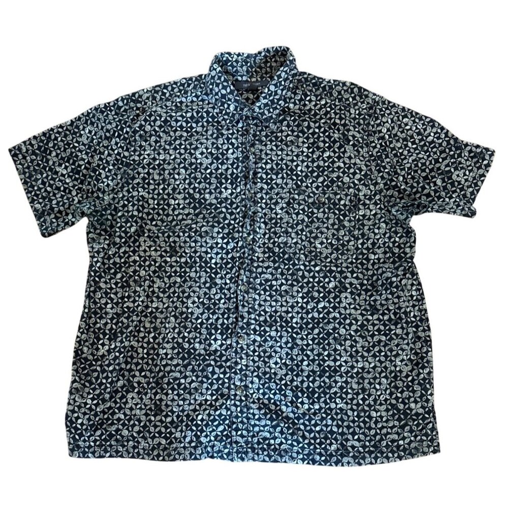 Croft & Barrow XL Mens Black & Gray Leaf Print Button-Up Short Sleeve Shirt